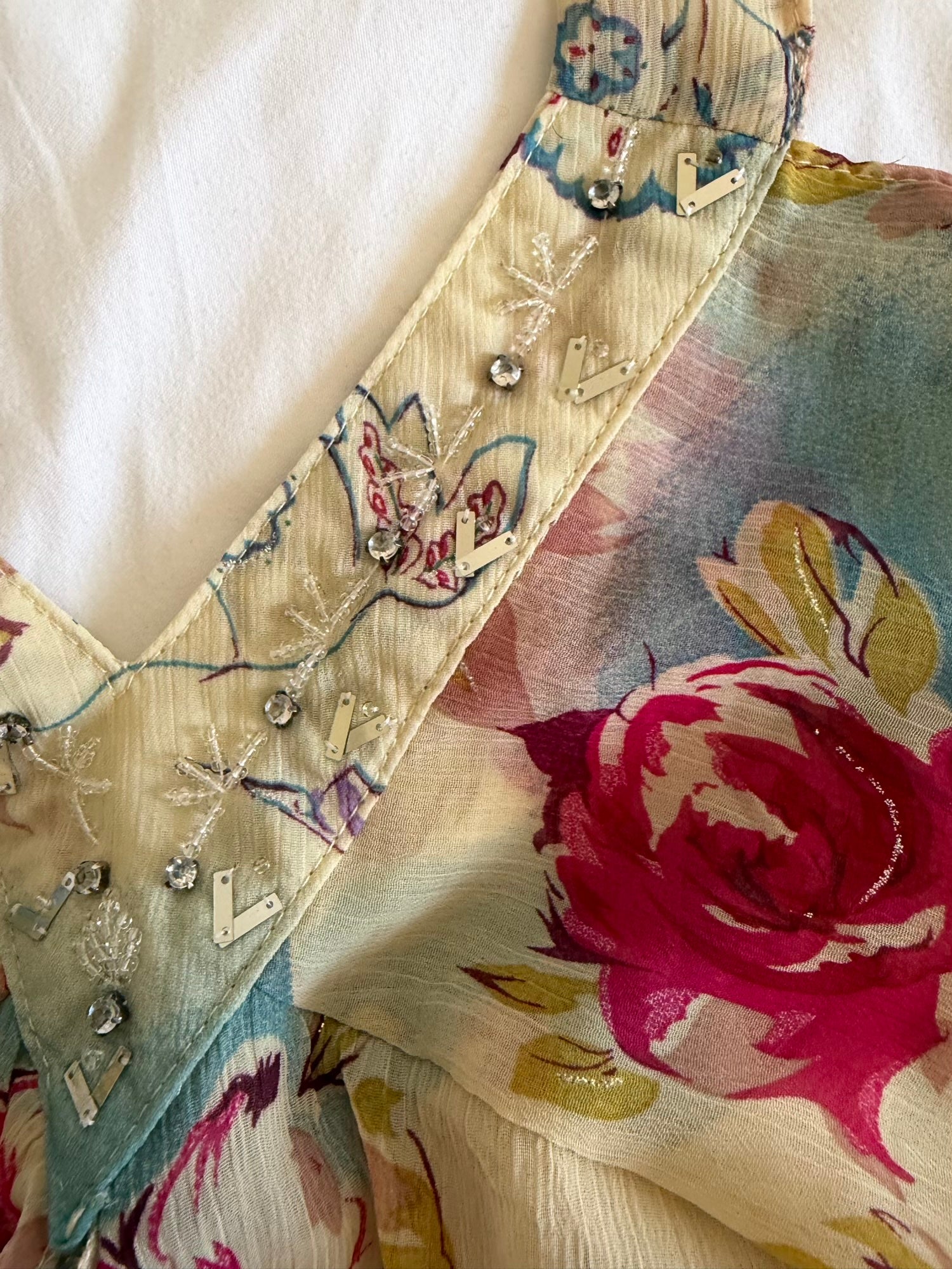 Vintage Y2K Japanese floral floaty fairy halterneck cami with beaded detailing