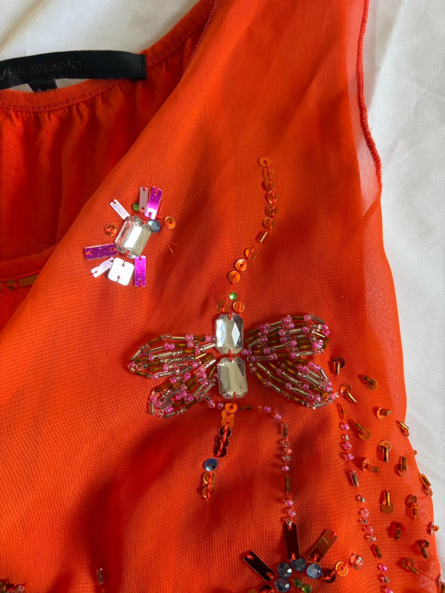 Vintage Y2K Orange Dragonfly Embellished Cami