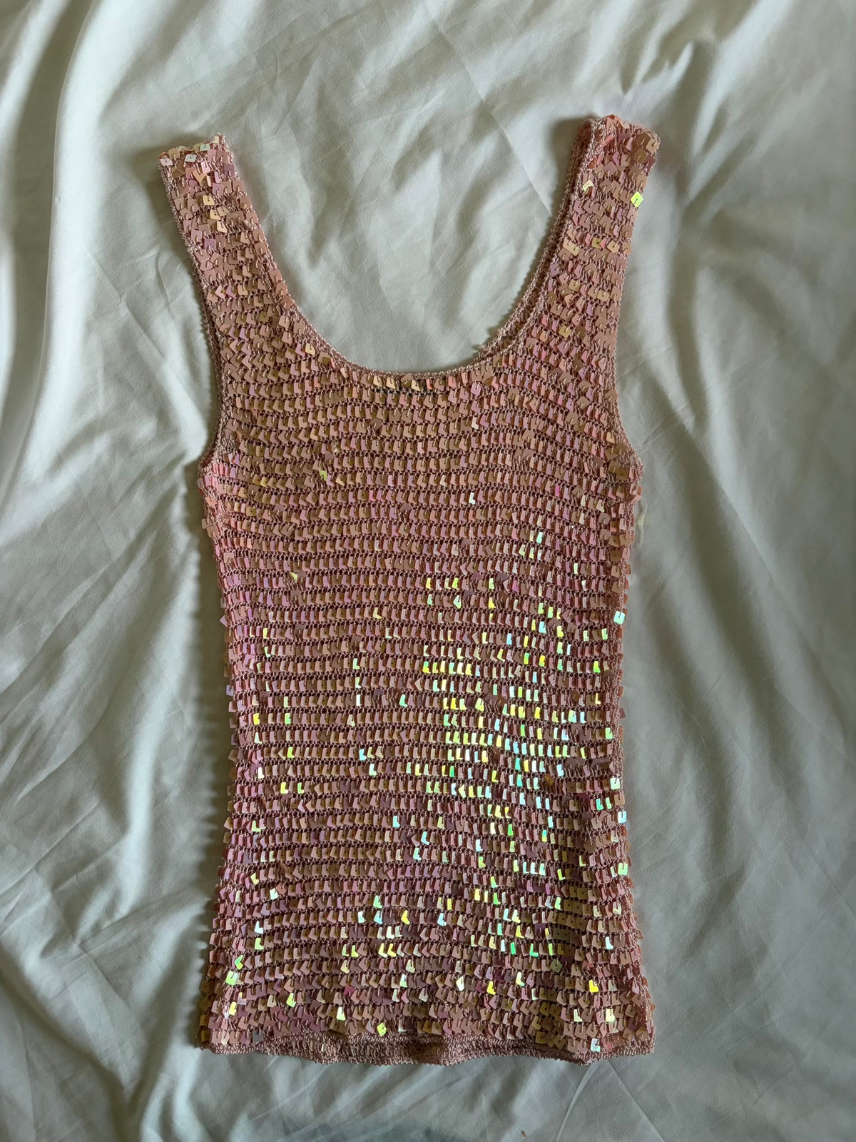 Vintage 2000s Pink Crochet Sequin Top