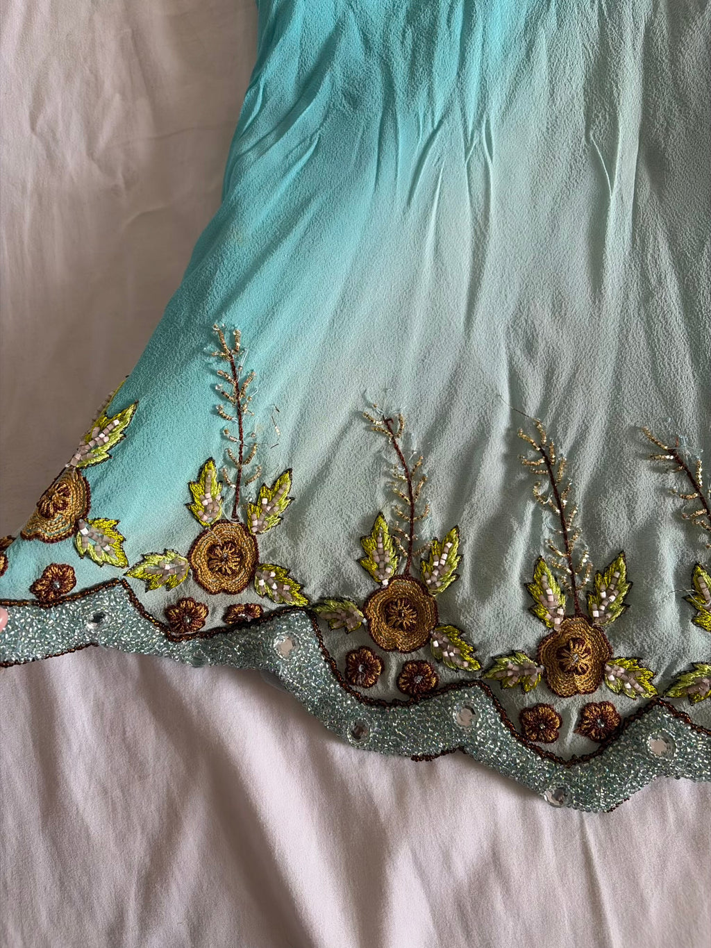 Vintage Y2K Aftershock Silk Ombre Turquoise Sequin and Beaded Top