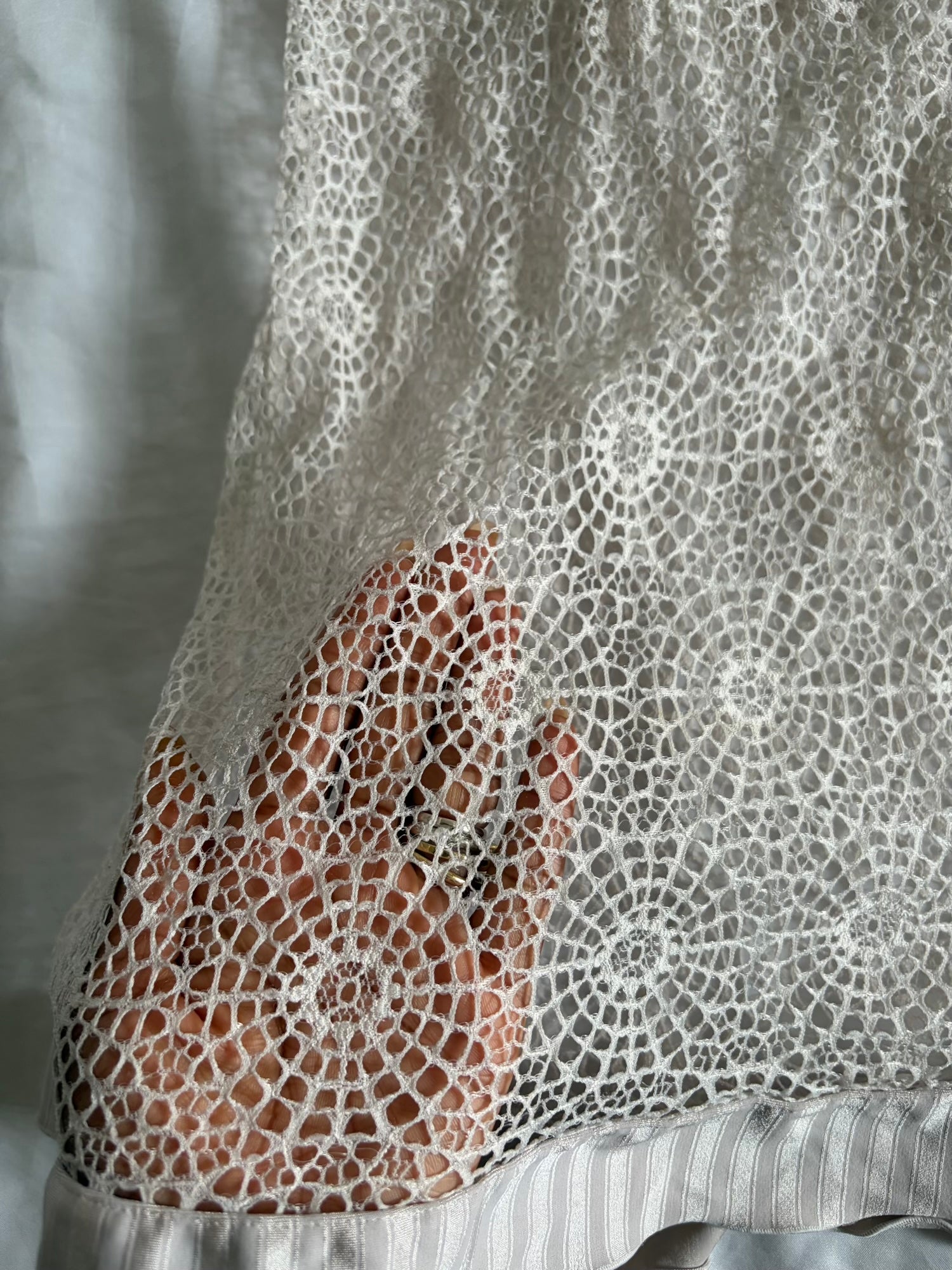 Vintage 1990s Crochet Mesh Babydoll Mini with Pinstripe Detail