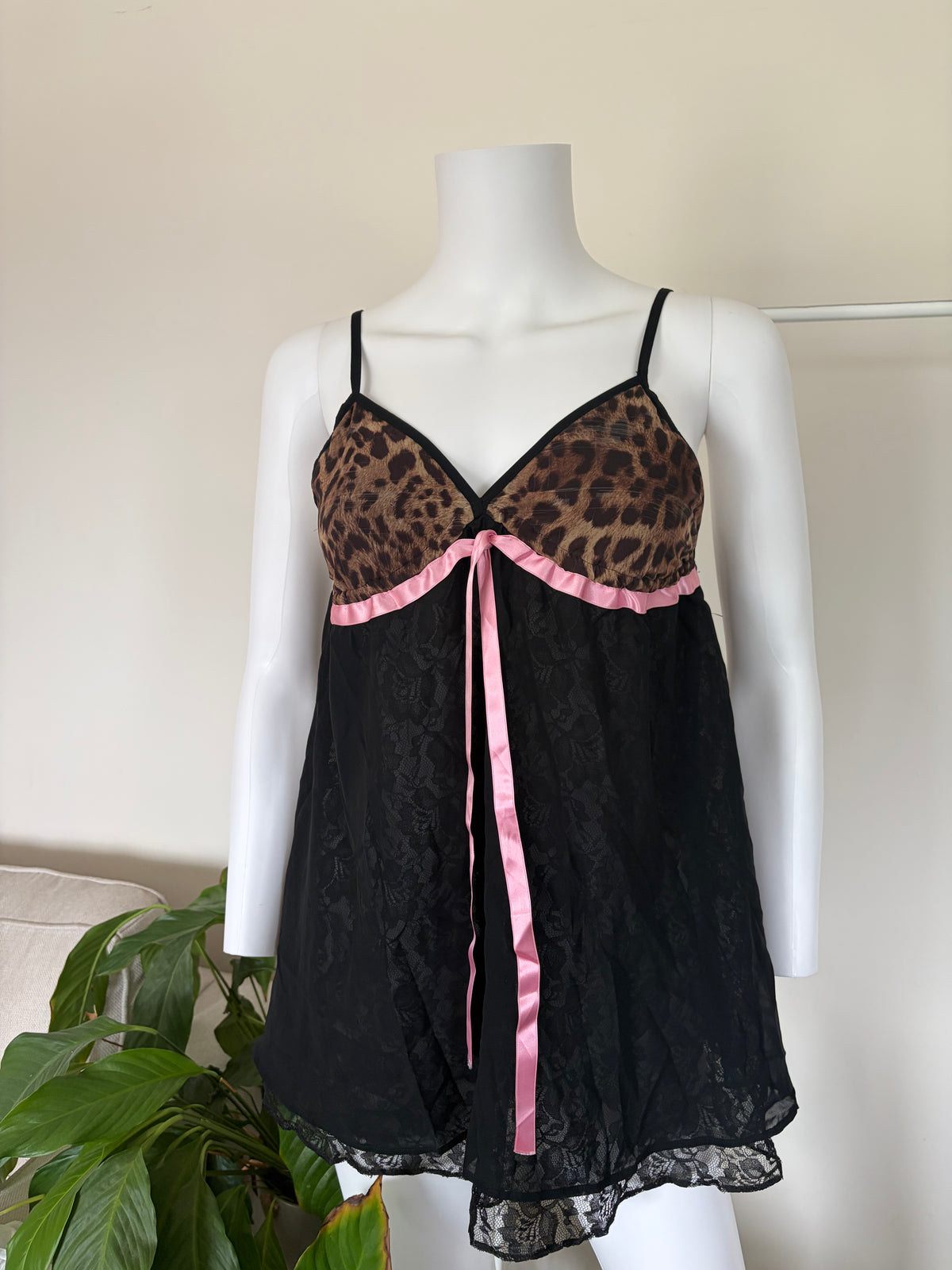 Vintage 1990s Black Babydoll with Leopard Cups