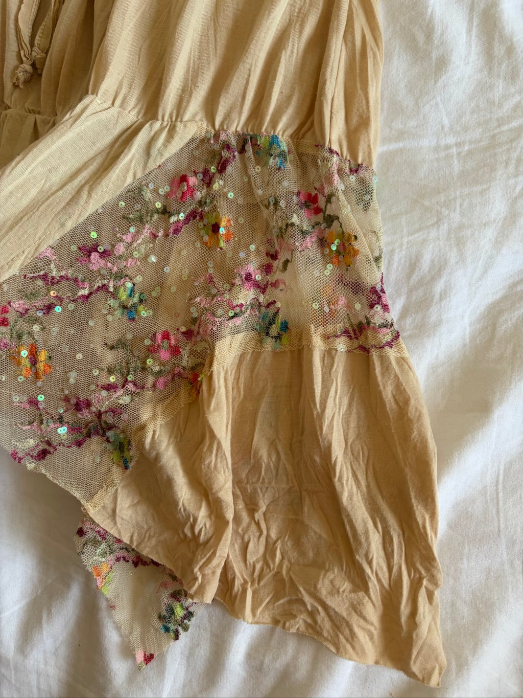 Vintage Y2K River Island asymmetrical hem fairy cami with contrast lace and sequins