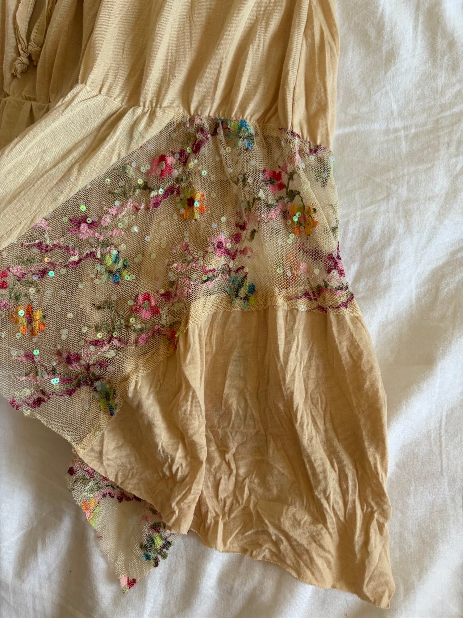 Vintage Y2K River Island asymmetrical hem fairy cami with contrast lace and sequins