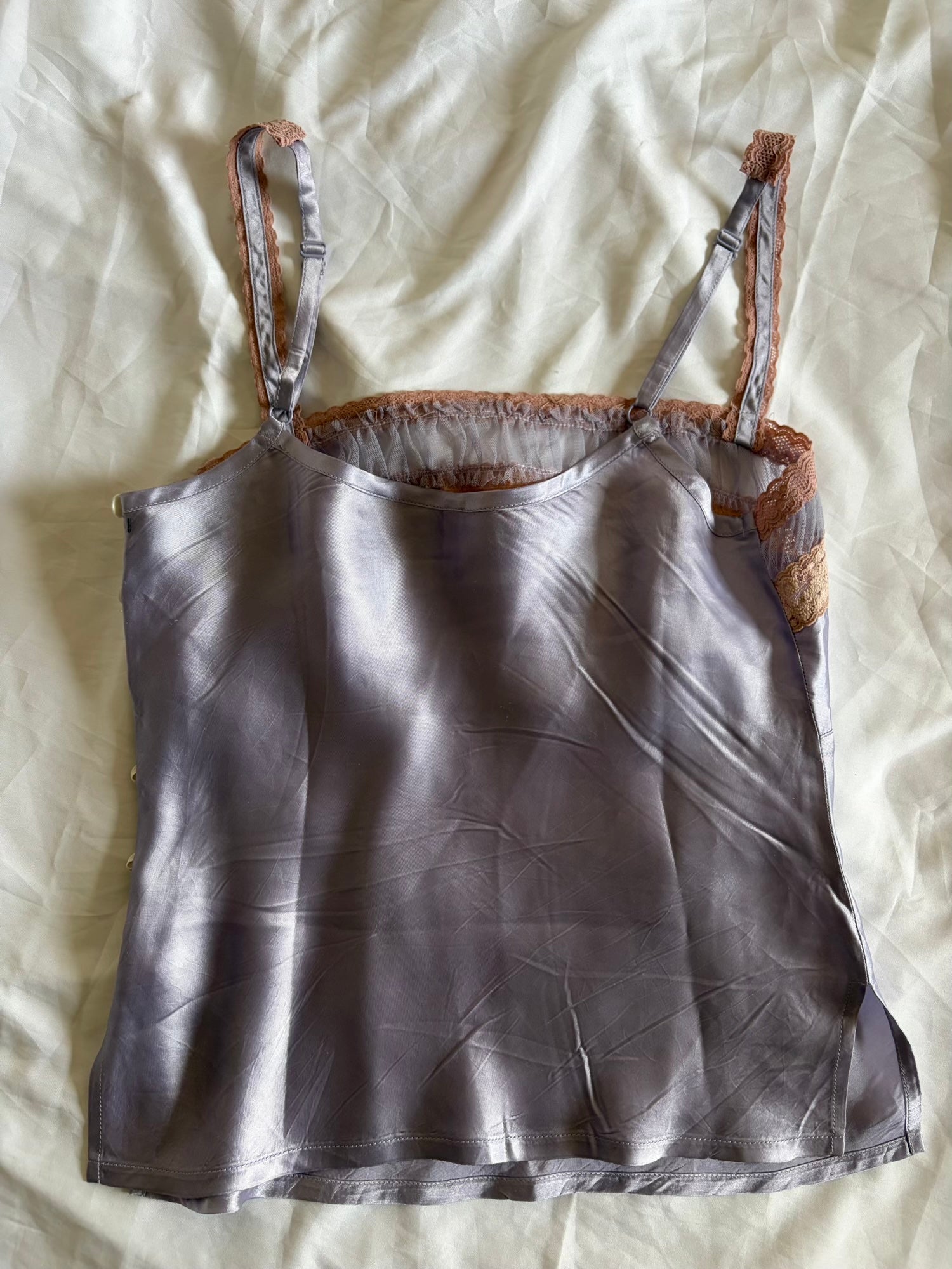 Vintage Y2K Knickerbox Lilac Cami with Lace Detailing, Sequins and Beading