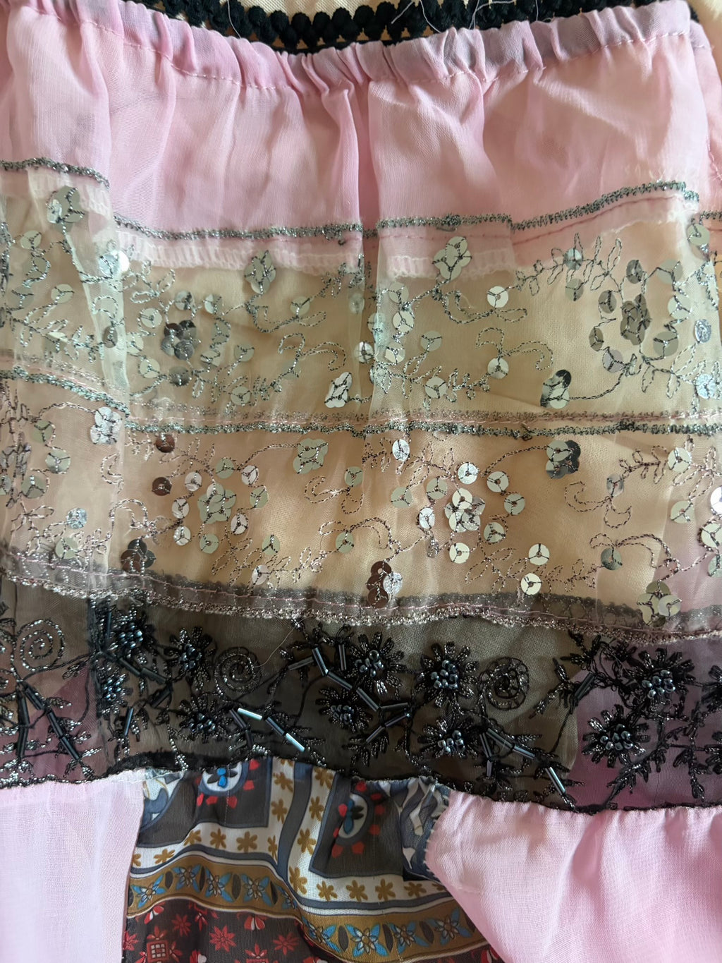 Vintage 2000s Pink Patchwork Babydoll Cami with Sequins and Beads