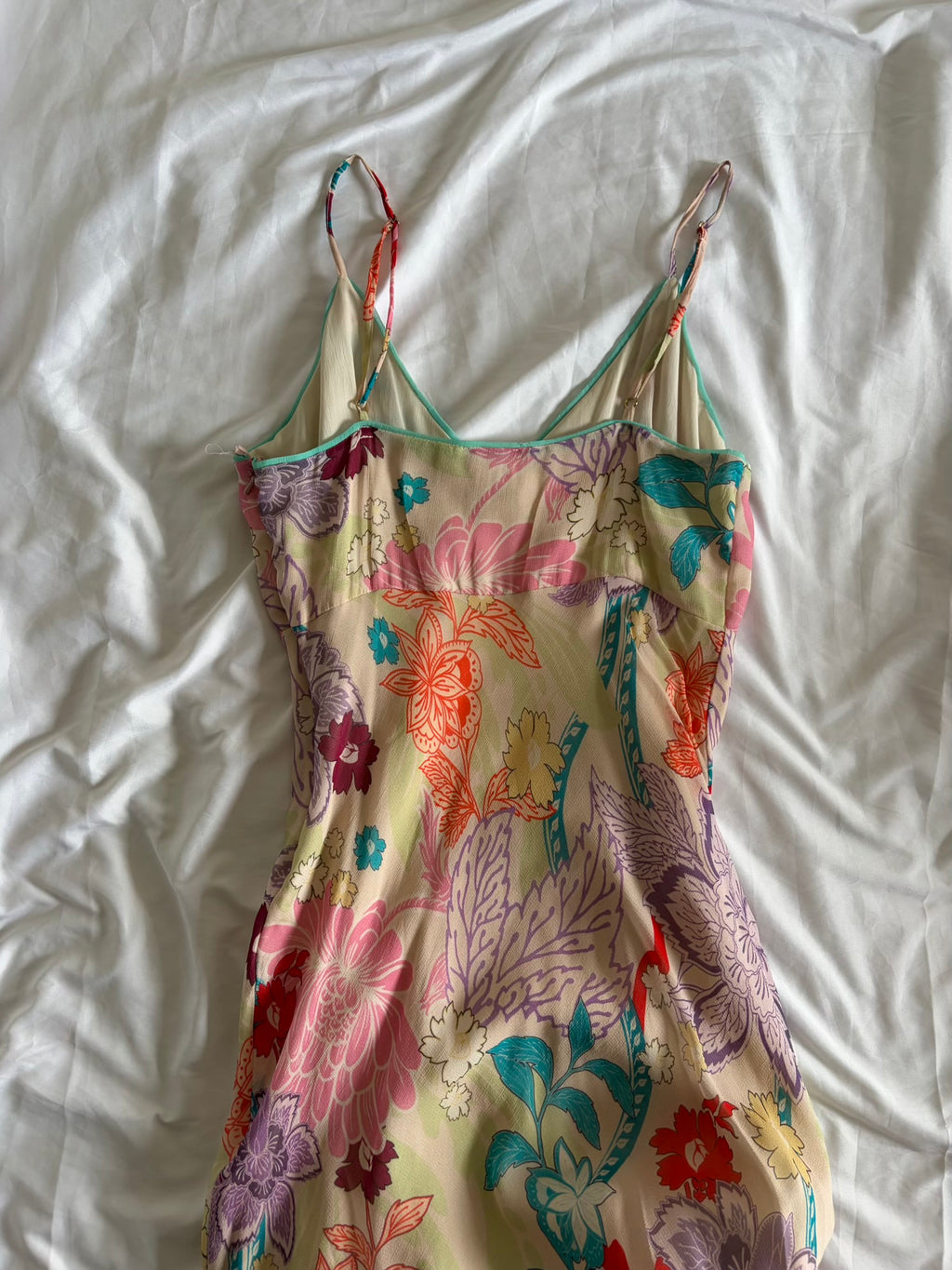 Vintage Y2K Cream Floral Fairy Dress with Sequin and Beaded Details