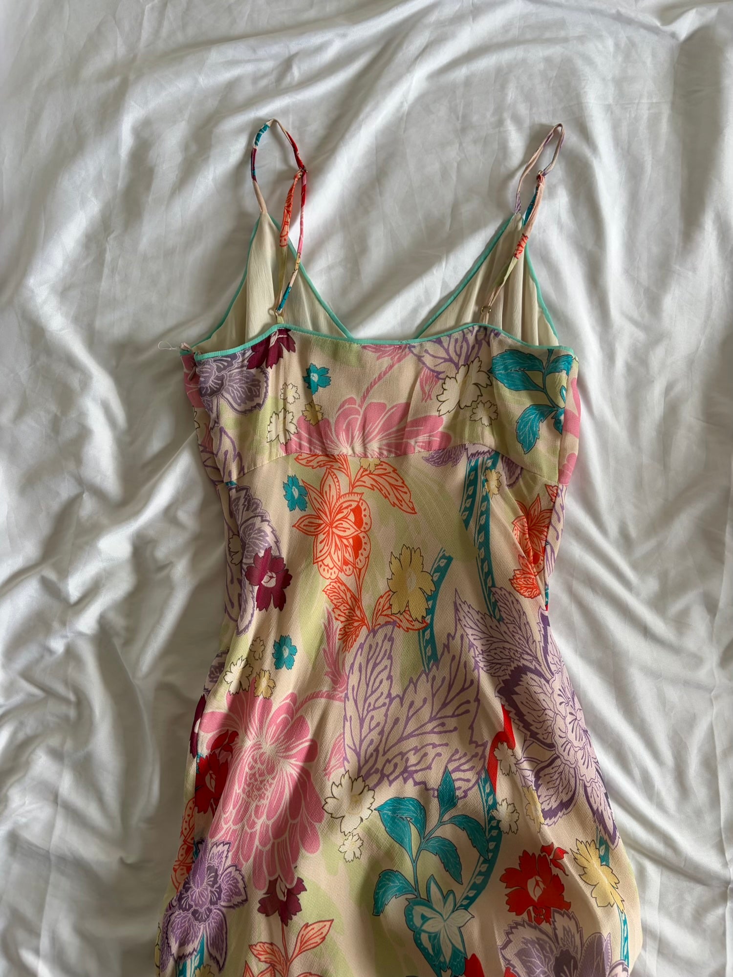 Vintage Y2K Cream Floral Fairy Dress with Sequin and Beaded Details