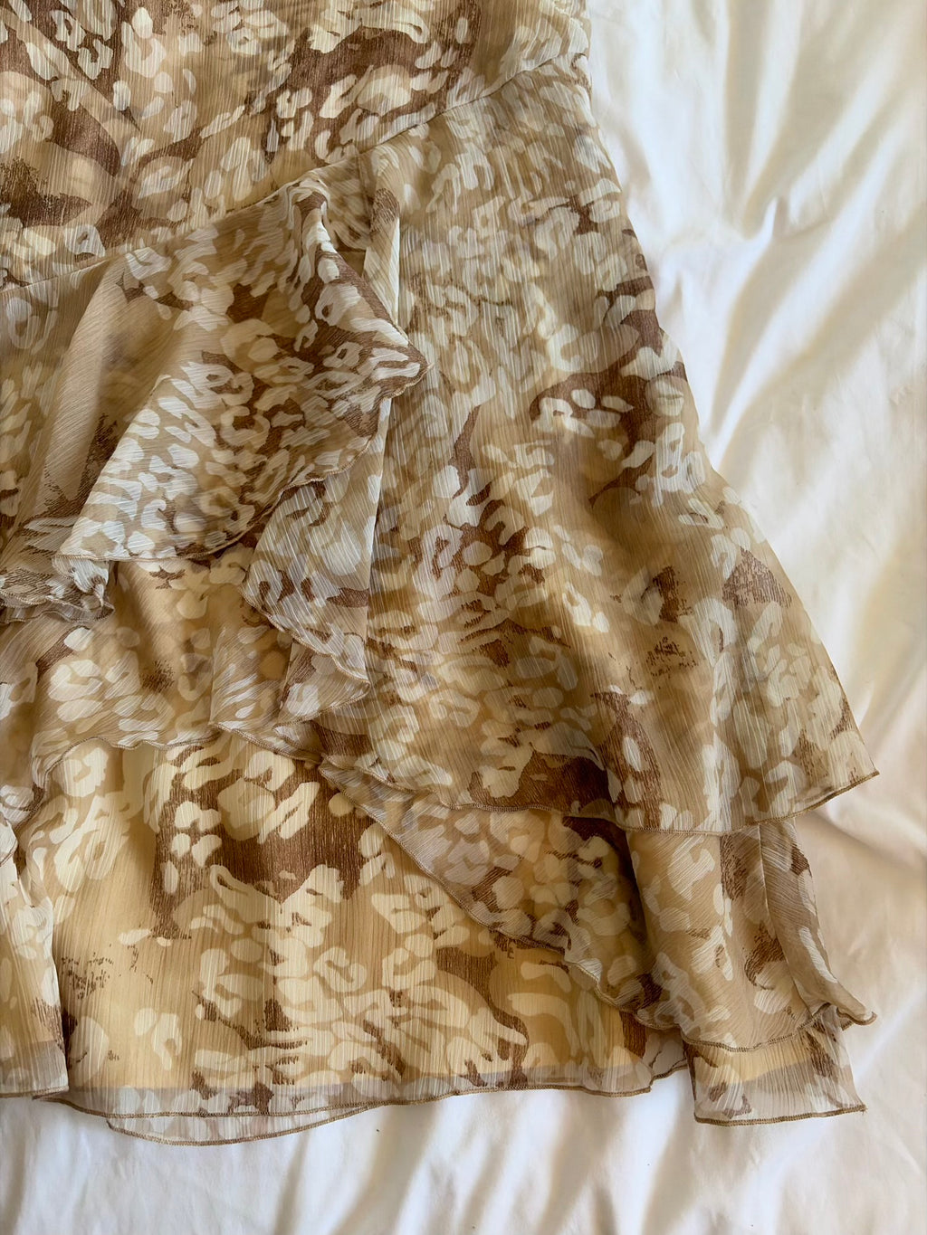 Vintage 1990s archival style champagne and brown ruffle asymmetrical hem fairy skirt