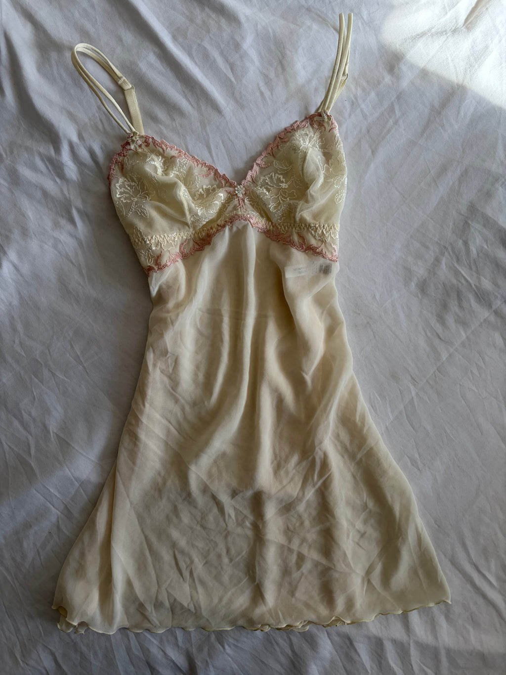Vintage 1990s Beige Slip with Rose Pink Embroidery