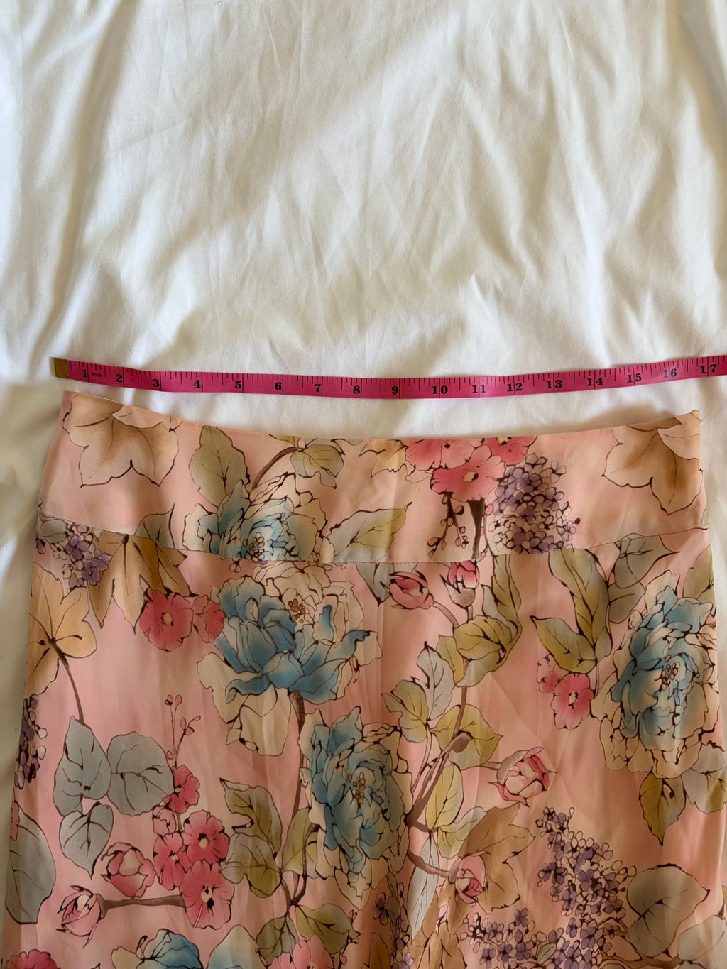 Vintage Y2K pastel silk floral midi skirt with ruffle hem