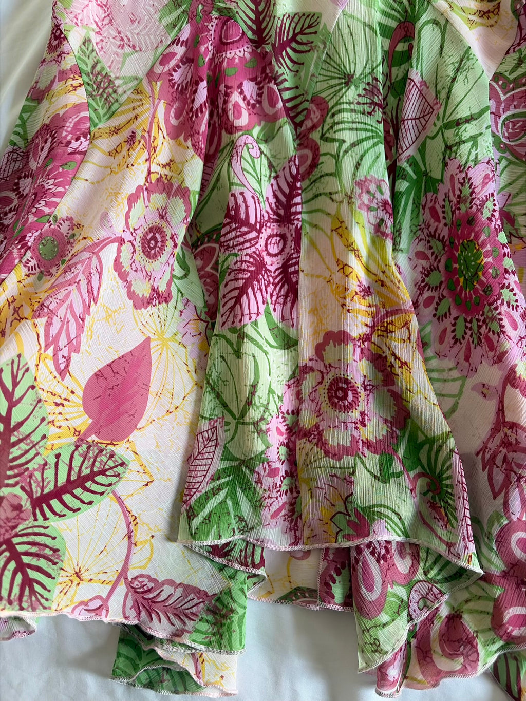 Vintage Y2K Pink and Green Floral Mermaid Hem Skirt