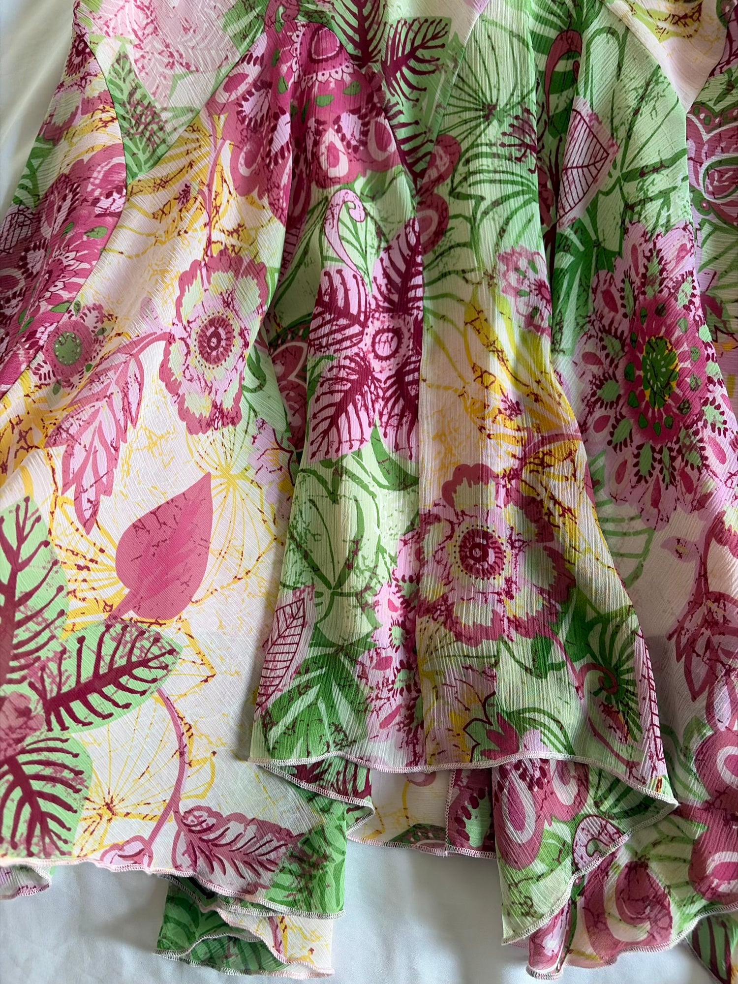 Vintage Y2K Pink and Green Floral Mermaid Hem Skirt