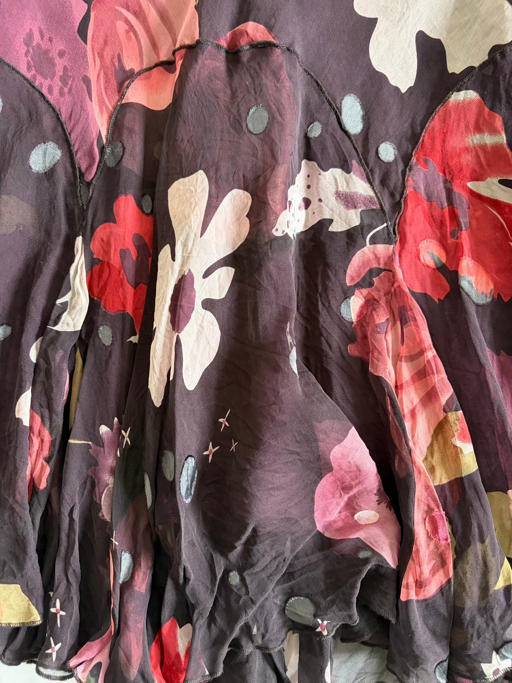 Vintage 1990s Silk Purple Floral Midi Skirt