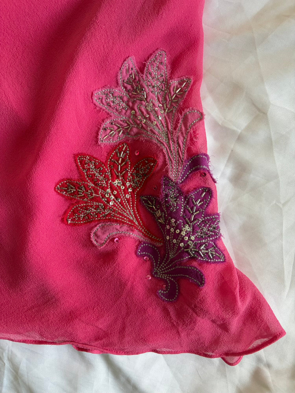 Vintage Y2K Silk Pink Halterneck with Floral Embroidery, Sequins and Beads