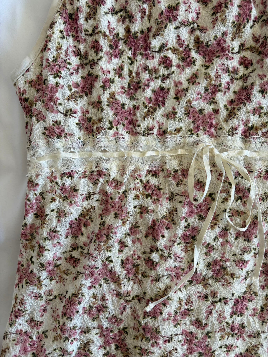 Vintage Y2K Japanese floral coquette cami with ribbon underbust detail