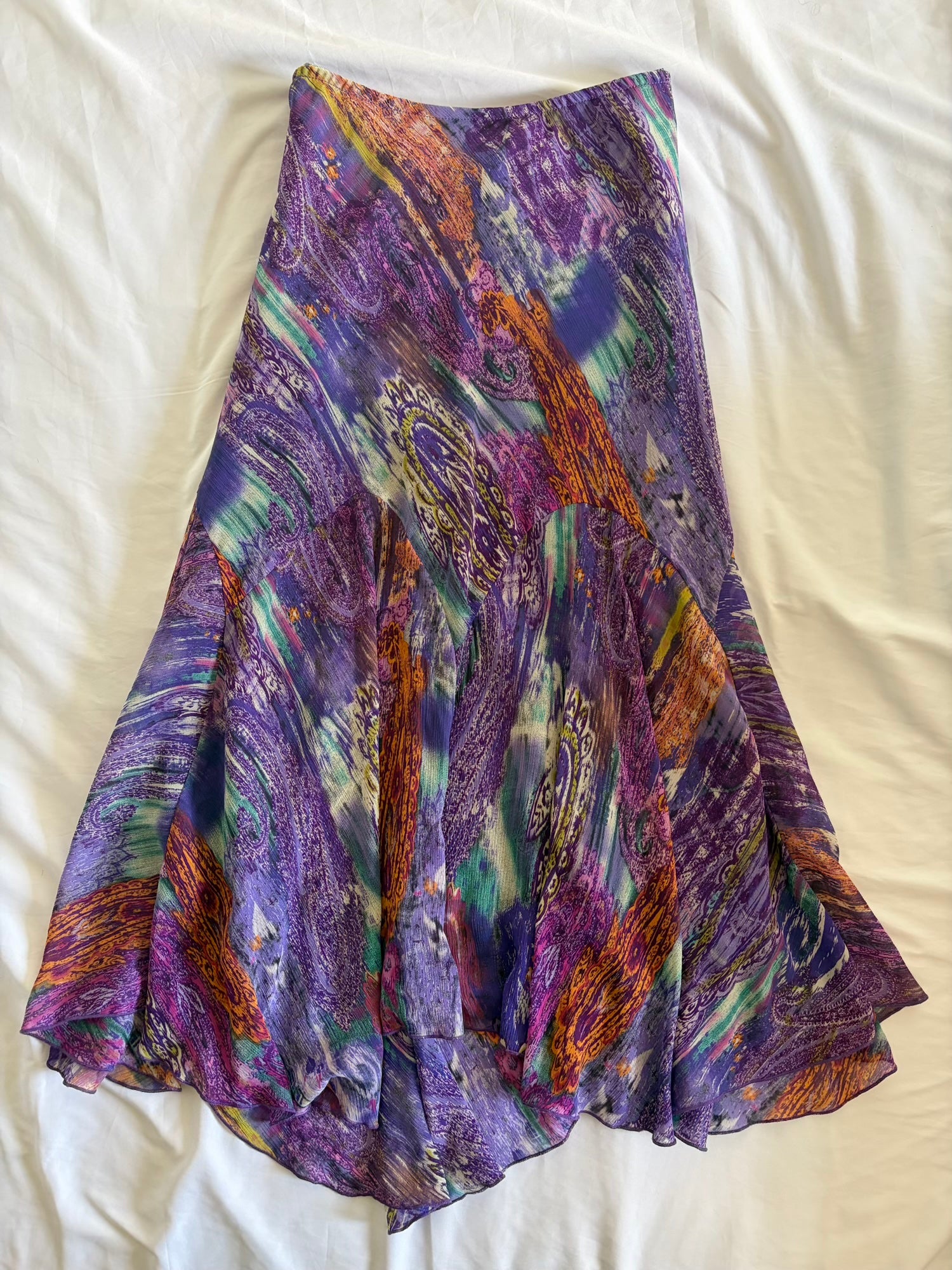 Vintage 1990s Purple Paisley Mermaid Hem Skirt