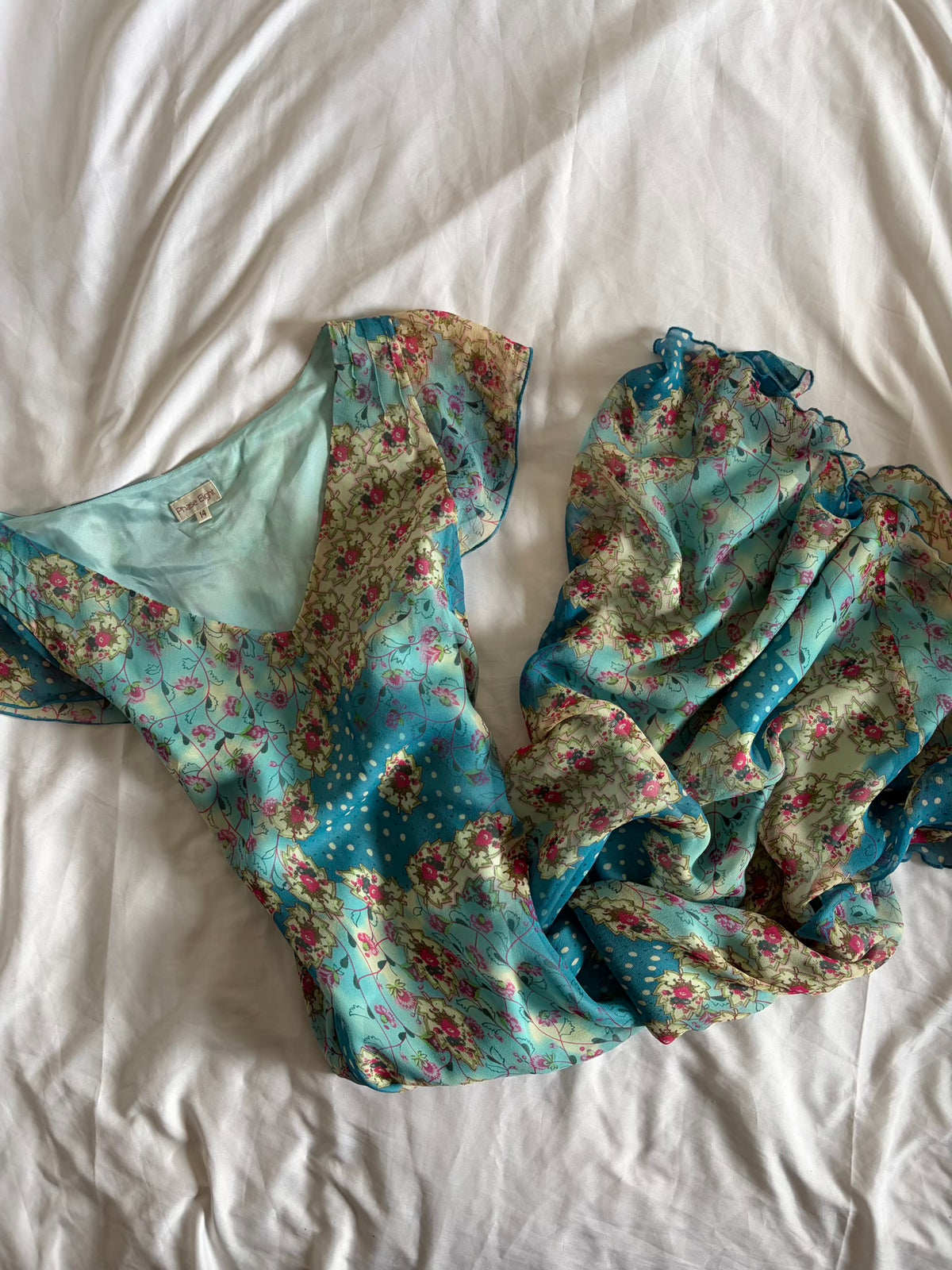 Vintage 1990s Silk Patchwork Polka Dot and Floral Floaty Dress