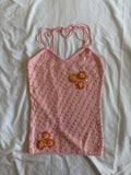 Vintage Y2K Baby Pink Knit Beaded and Sequin Cami with Triple Cross Straps