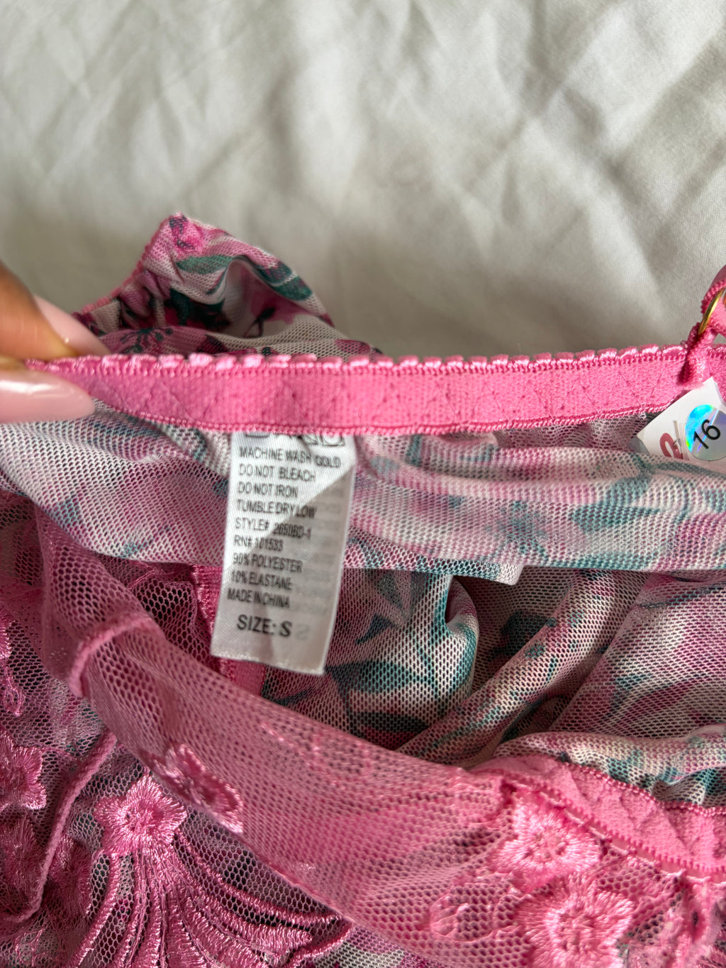 Vintage 2000s Pink Floral Babydoll with Sequin-Embroidered Cups