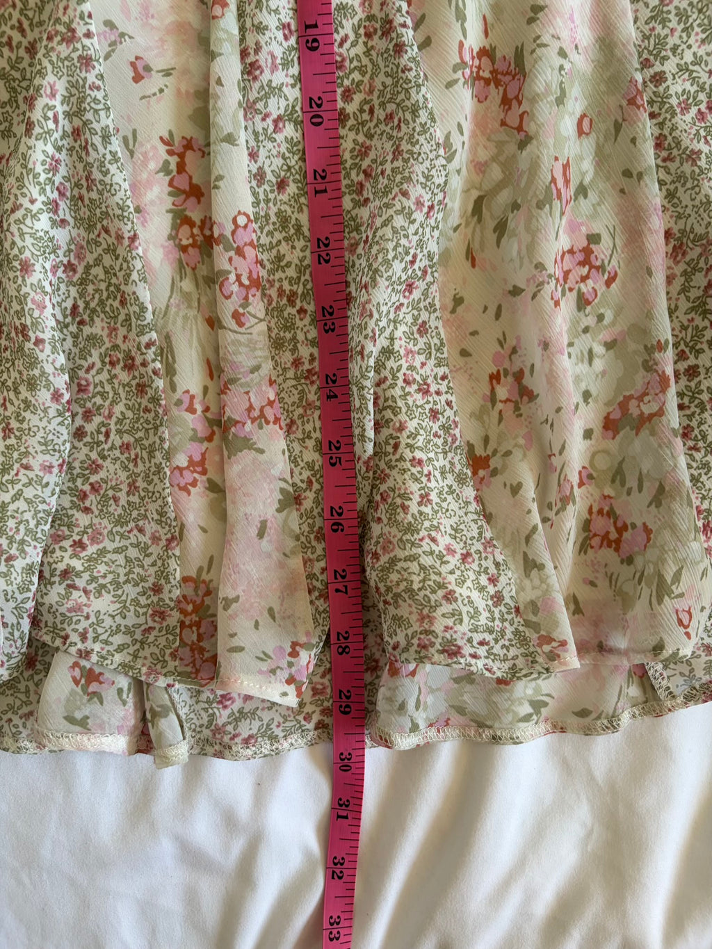 Vintage 1990s pink floral floaty midi skirt with contrast floral stripe detail
