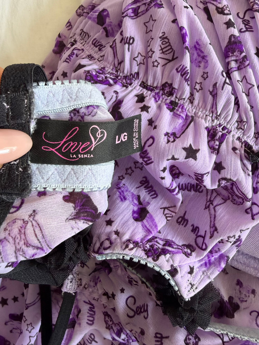 Vintage Y2K Rare Purple Pin Up Graphic Floaty Baby Doll Cami