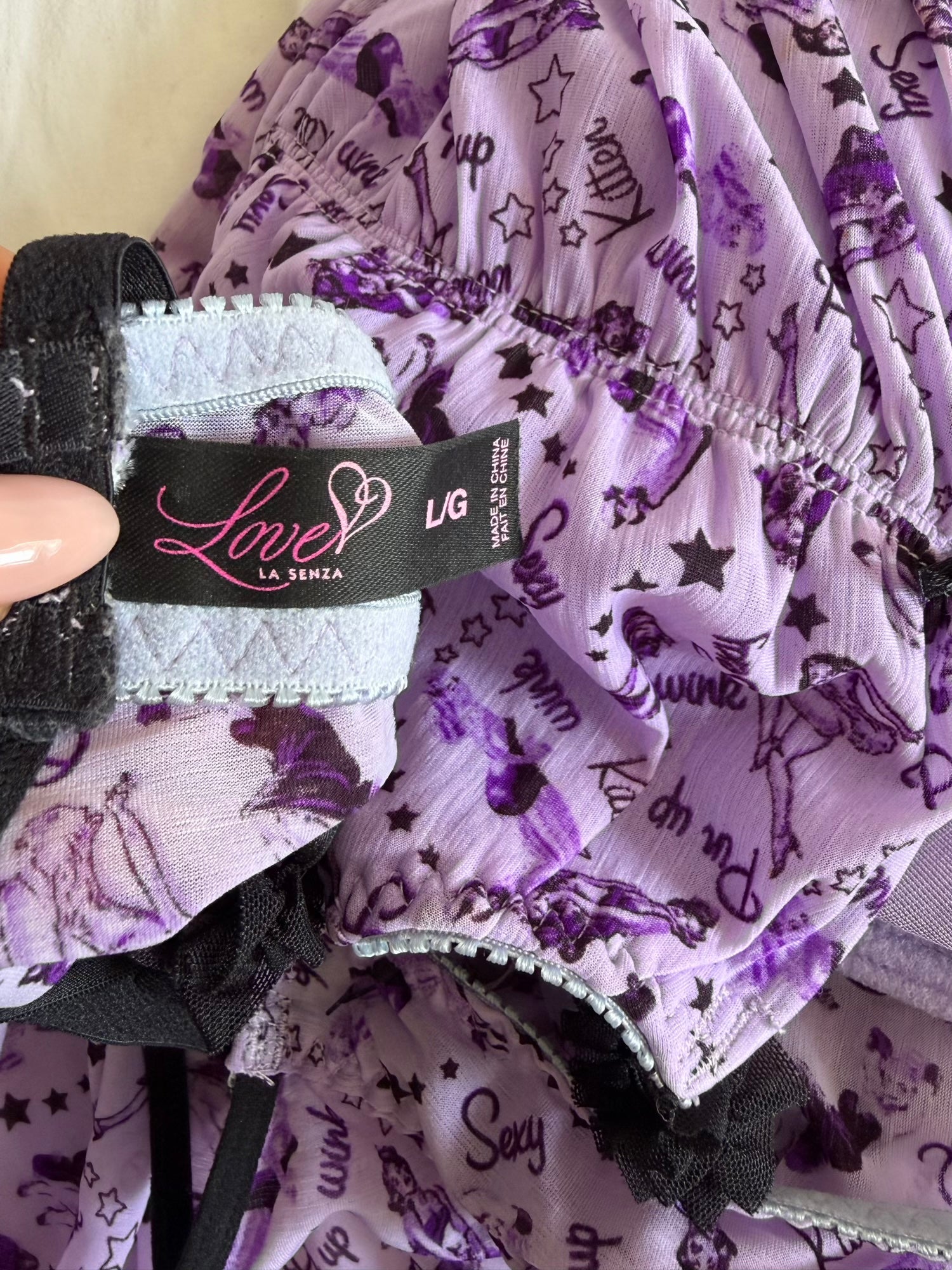 Vintage Y2K Rare Purple Pin Up Graphic Floaty Baby Doll Cami