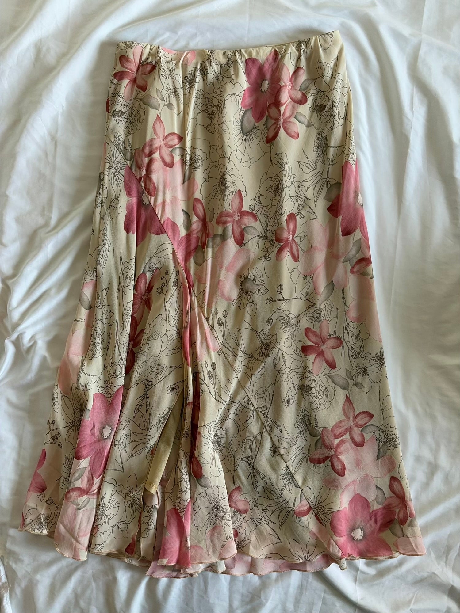 Vintage 1990s Floaty Floral Skirt with Rose Pink Detailing (Berkertex)