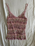 Vintage Y2K Pink Crochet Striped Sequin Cami