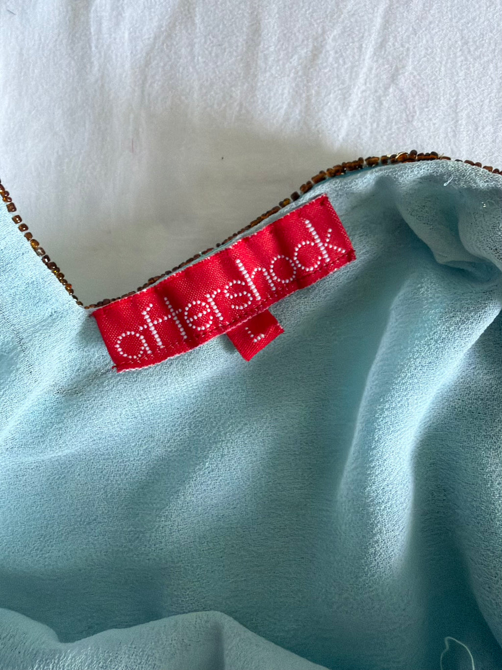 Vintage Y2K Aftershock Silk Ombre Turquoise Sequin and Beaded Top
