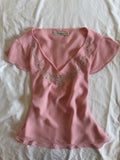 Vintage 1990s Baby Pink Beaded Floaty Sleeve Top with Embellishment and Sequins