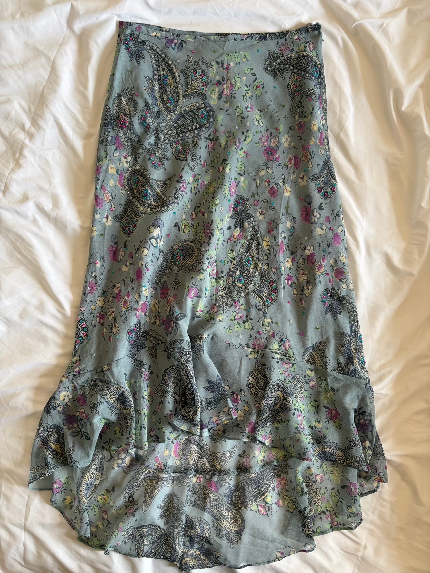 Vintage Y2K Grey Paisley Maxi Skirt with Beaded and Sequin Detail BNWT