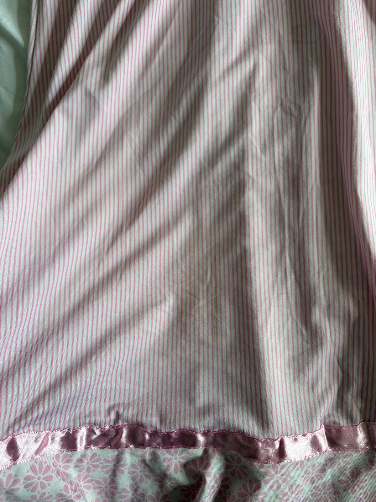 Vintage 2000s Pink Pinstripe and Floral Mini with Mesh Ruffle Hem