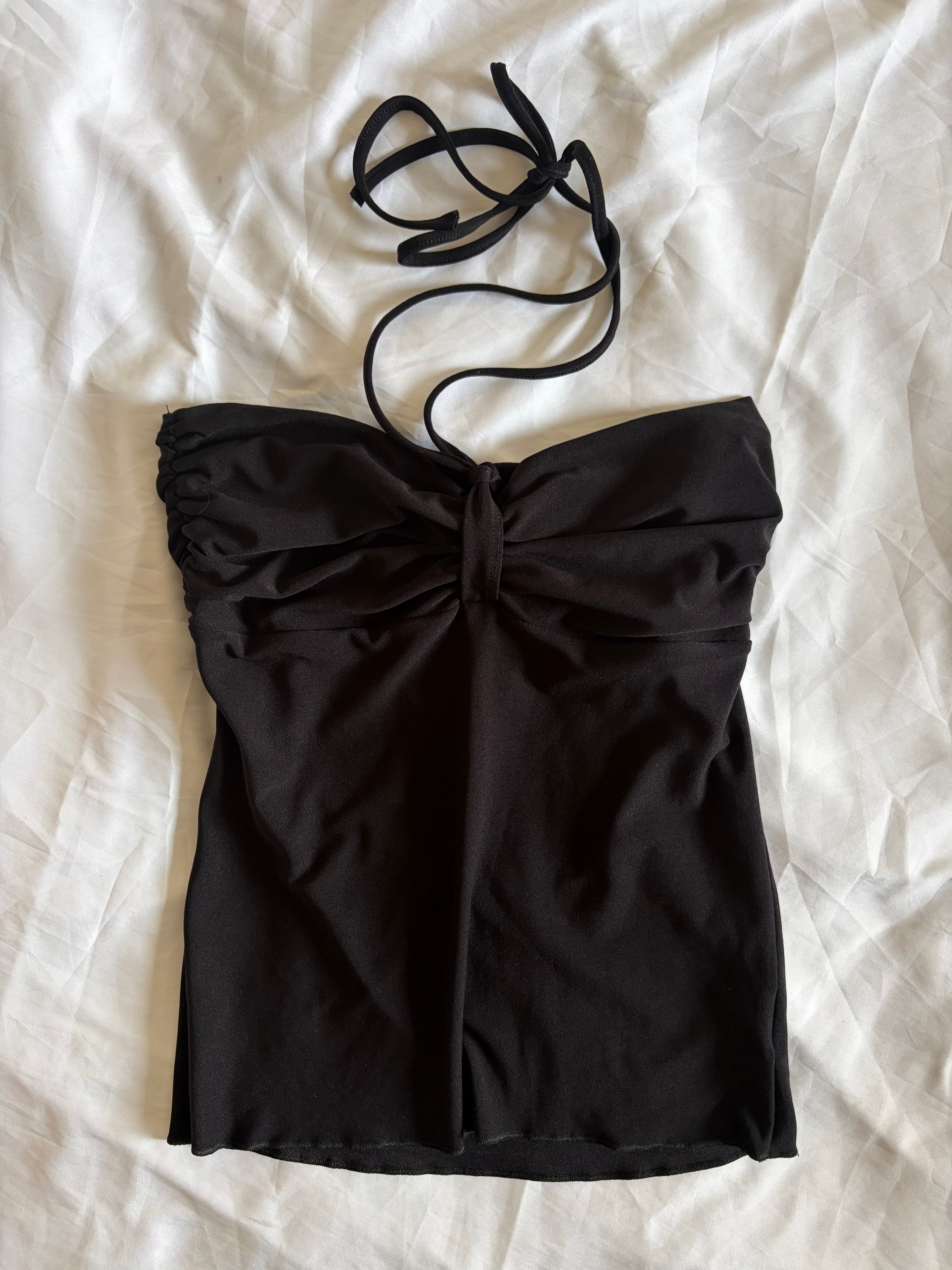 Vintage 1990s Black Ruched Bust Bandeau Halterneck Cami