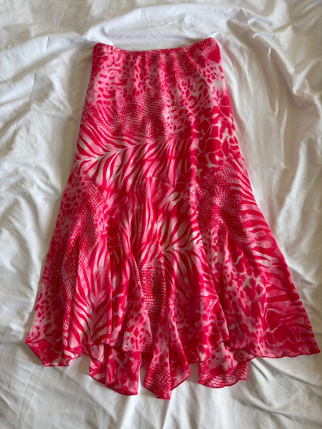 Vintage Y2K Neon Pink Mermaid Hem Leopard and Zebra Print Maxi Skirt