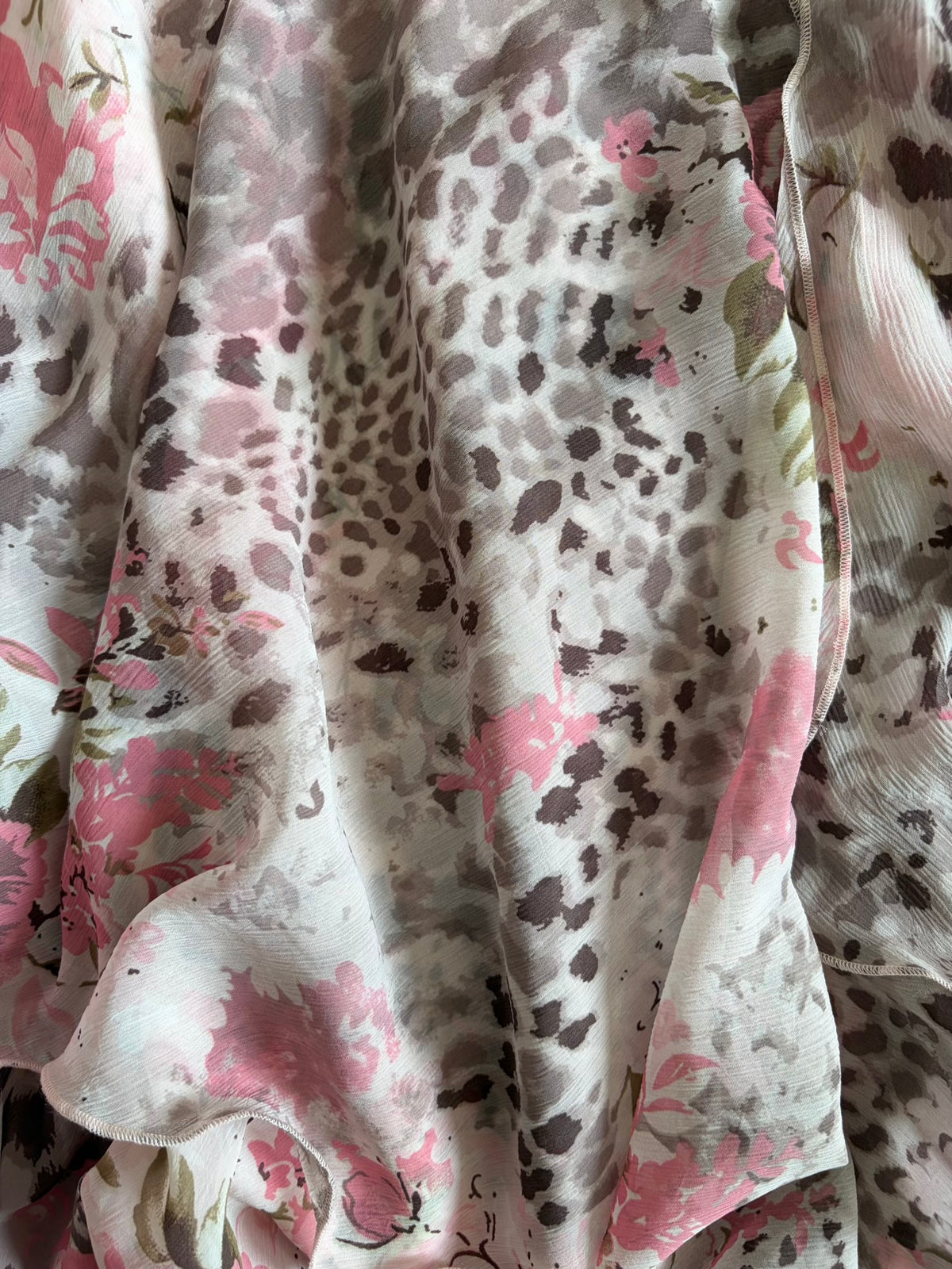 Vintage 1990s Floral and Leopard Print Floaty Skirt