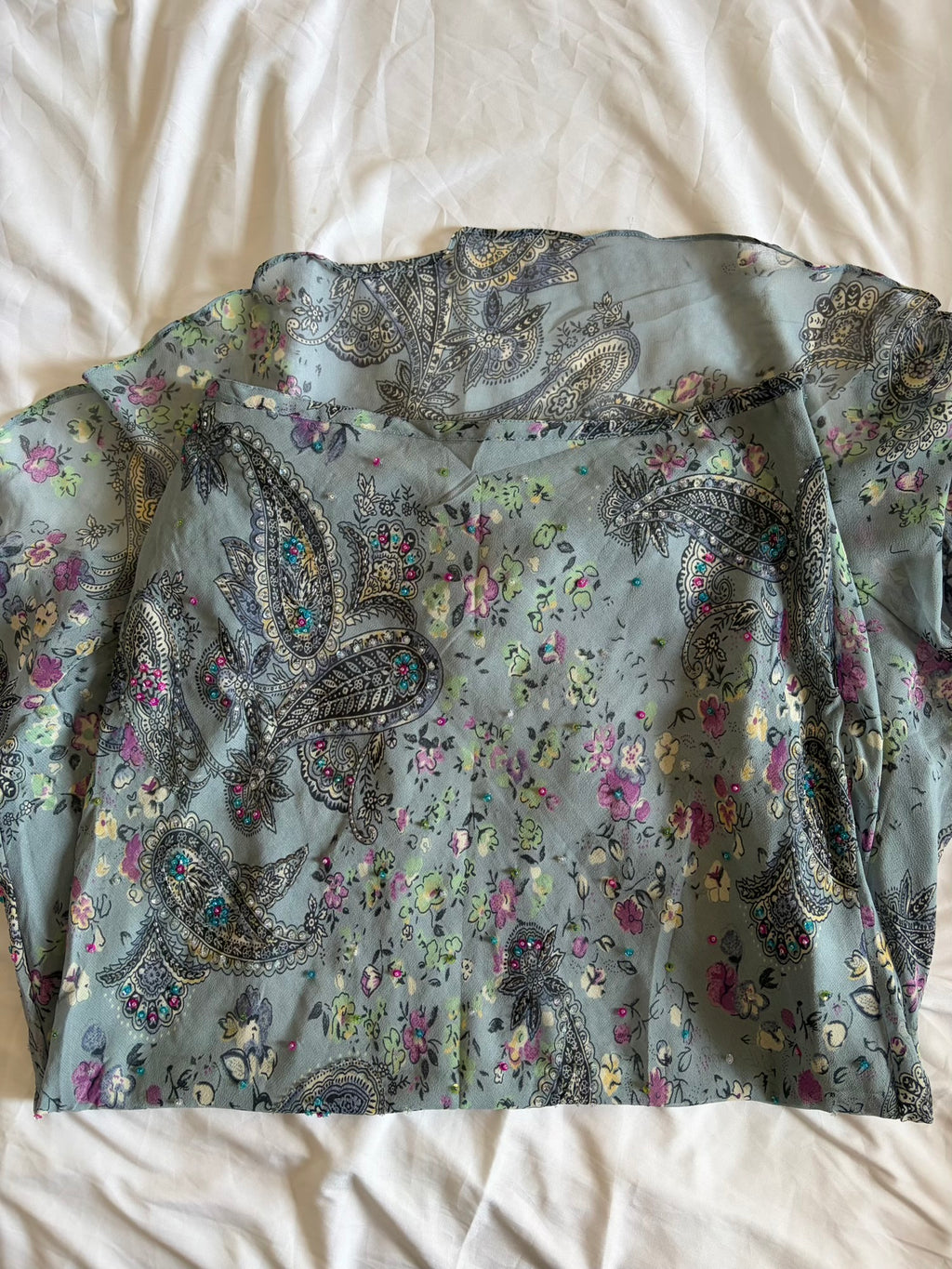 Vintage Y2K Grey Paisley Maxi Skirt with Beaded and Sequin Detail BNWT
