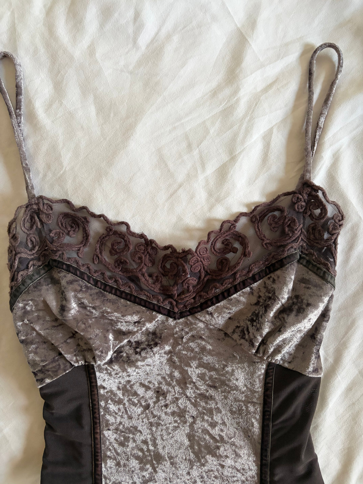 Vintage 1990s Grey Velvet Patchwork Cami