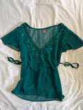 Vintage Y2K Teal Sequin Top with Side Ties