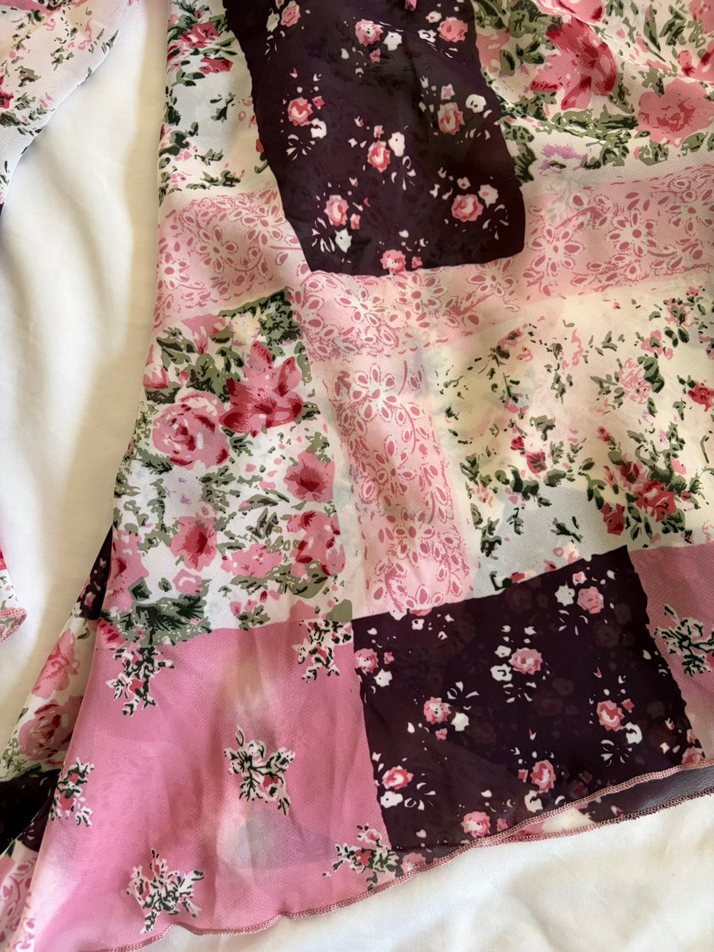 Vintage Y2K Patchwork Floral Asymmetrical Hem Fairy Top