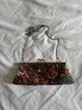 Vintage 1990s Brown Beaded Rose-Embroidered Sequin Bag