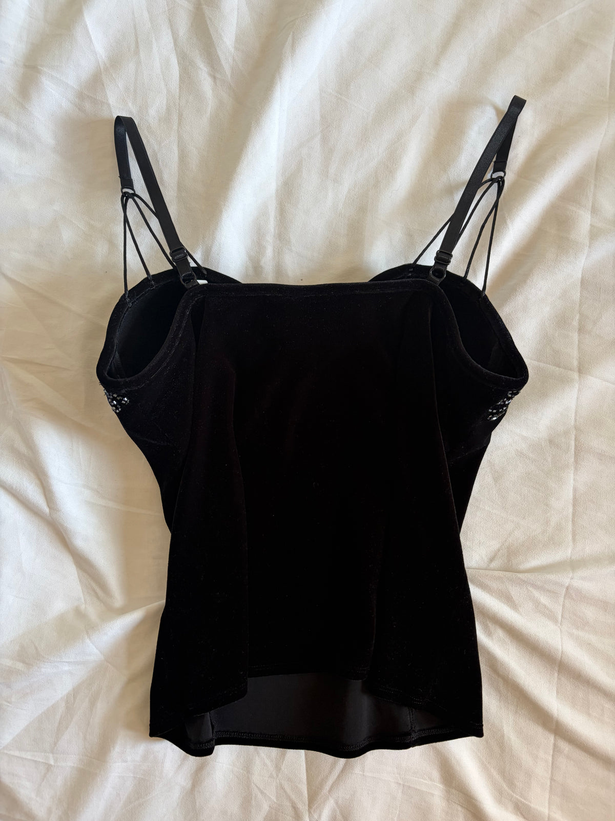 Vintage 1990s Principles Black Velvet Embellished Corset-Style Top