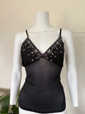 Vintage 1990s Black Mesh Cami with Butterfly-Embroidered Cups and Sequins
