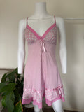Vintage 2000s Pink Pinstripe and Floral Mini with Mesh Ruffle Hem