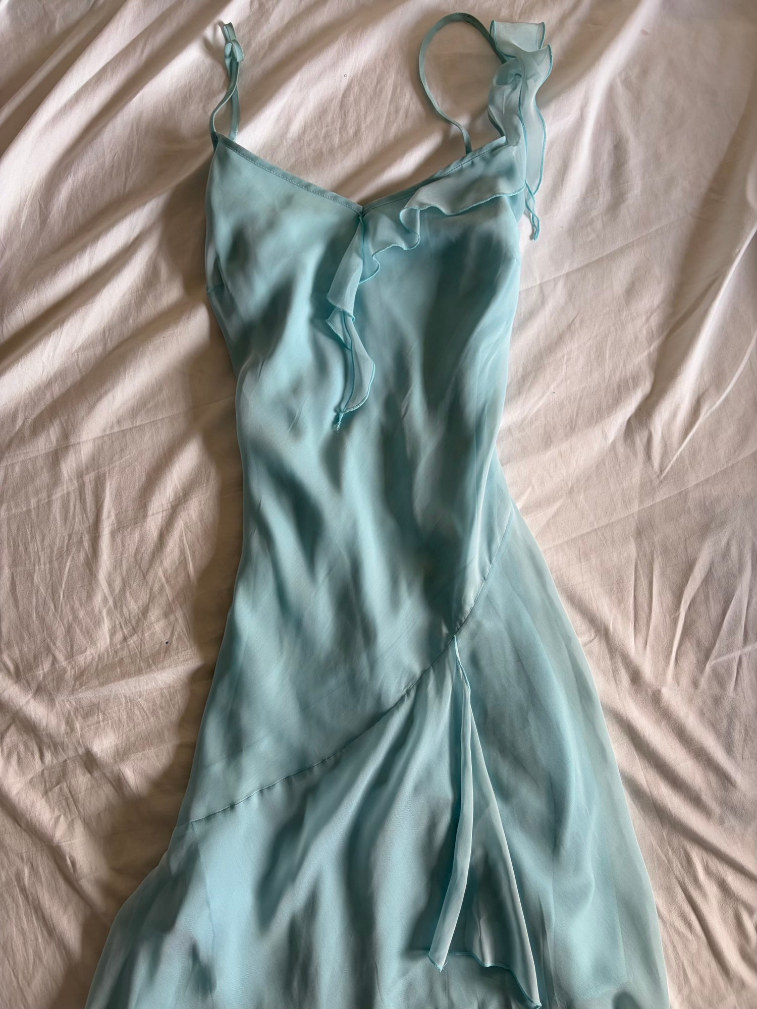 Vintage Y2K Baby Blue Mermaid Hem Fairy Dress with Ruffle Detail
