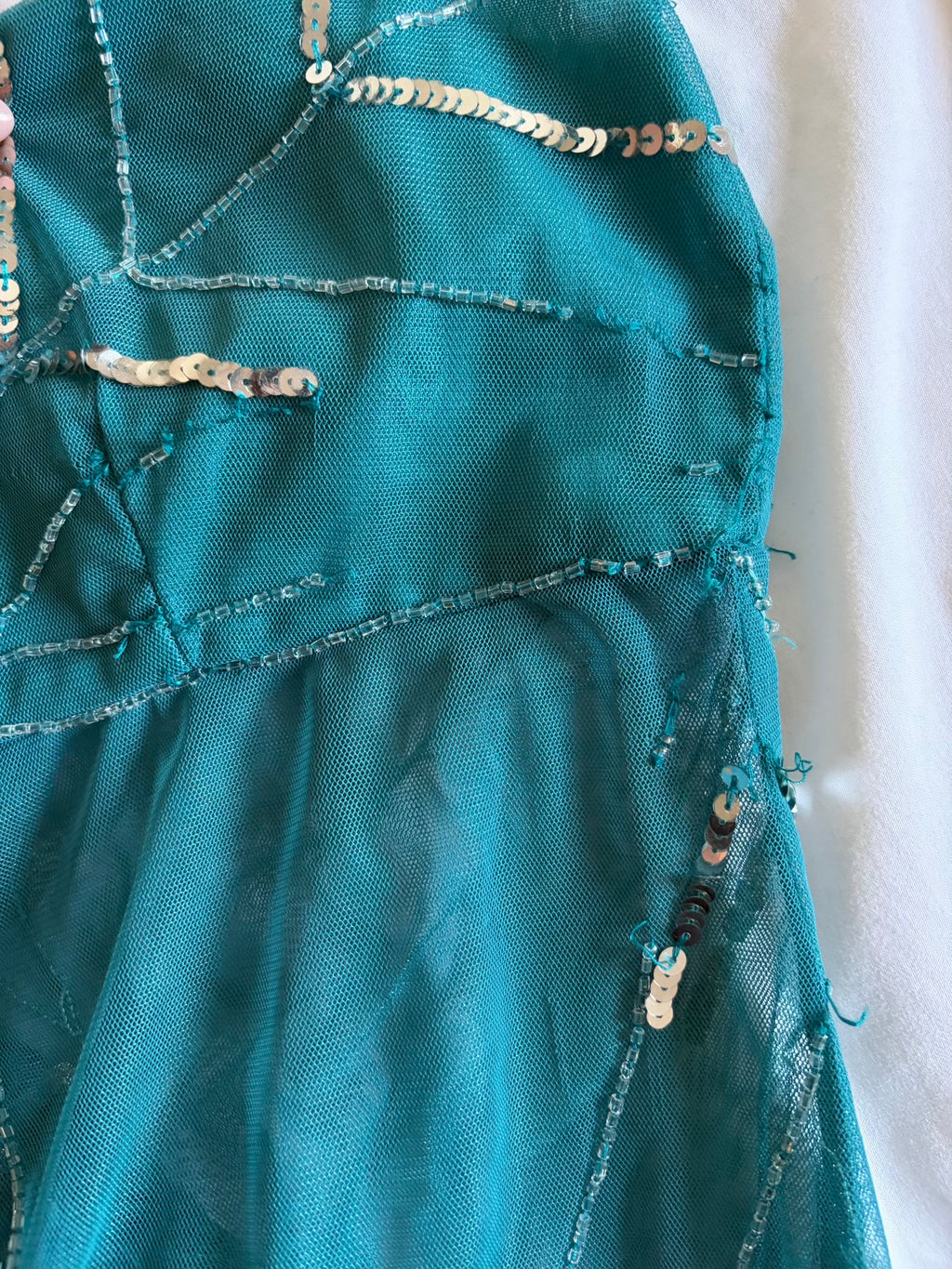Vintage Y2K Teal Handkerchief Hem Sequin and Beaded Cami