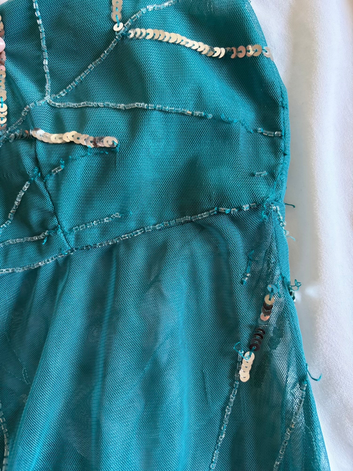 Vintage Y2K Teal Handkerchief Hem Sequin and Beaded Cami
