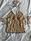 Handmade Backless Beige Cami with Baby Pink and Gun Metal Grey Beads