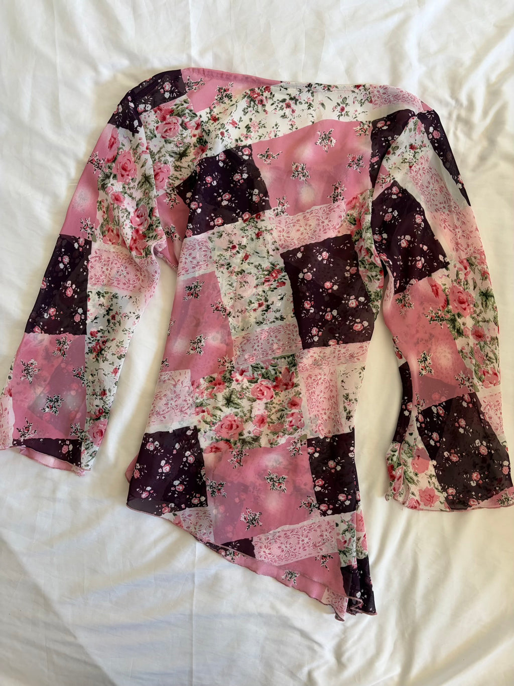 Vintage Y2K Patchwork Floral Asymmetrical Hem Fairy Top