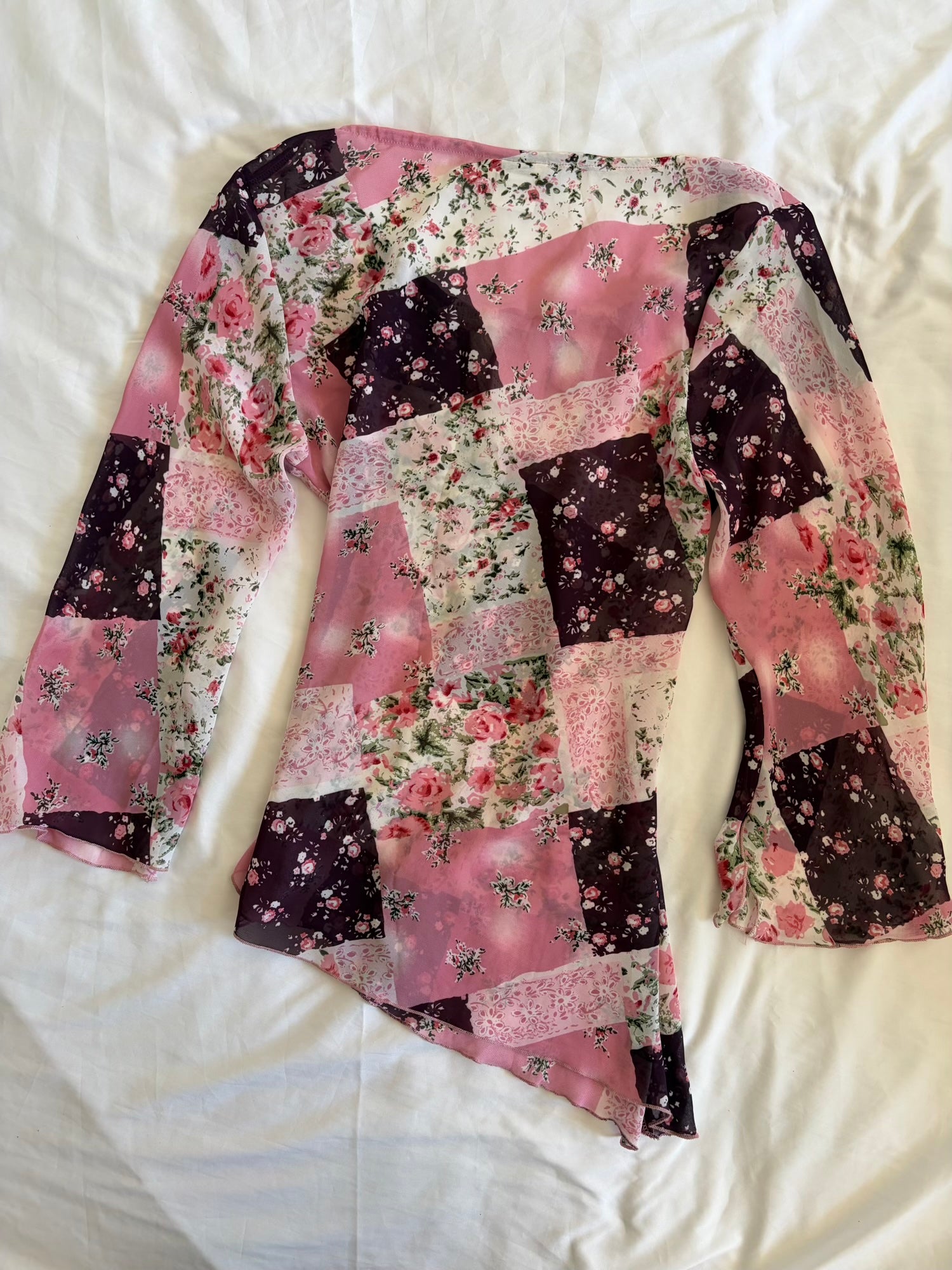 Vintage Y2K Patchwork Floral Asymmetrical Hem Fairy Top